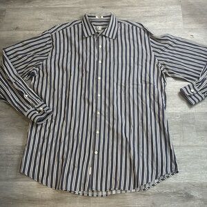 Peter Millar Navy Striped Button Down long sleeve Shirt Sz XL